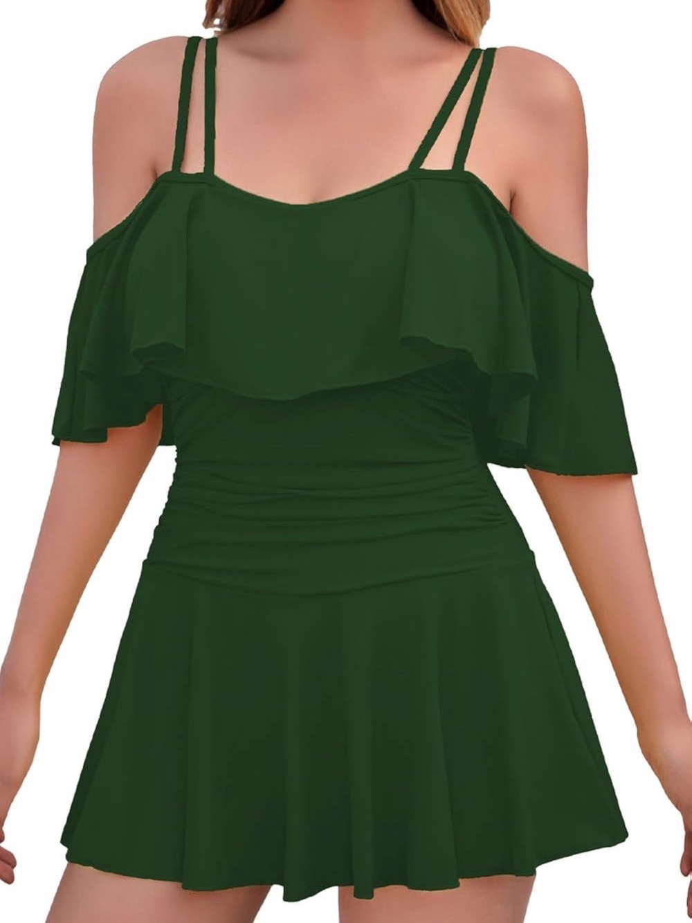Off-Shoulder Ruffle Maxi Dress in Dark Green